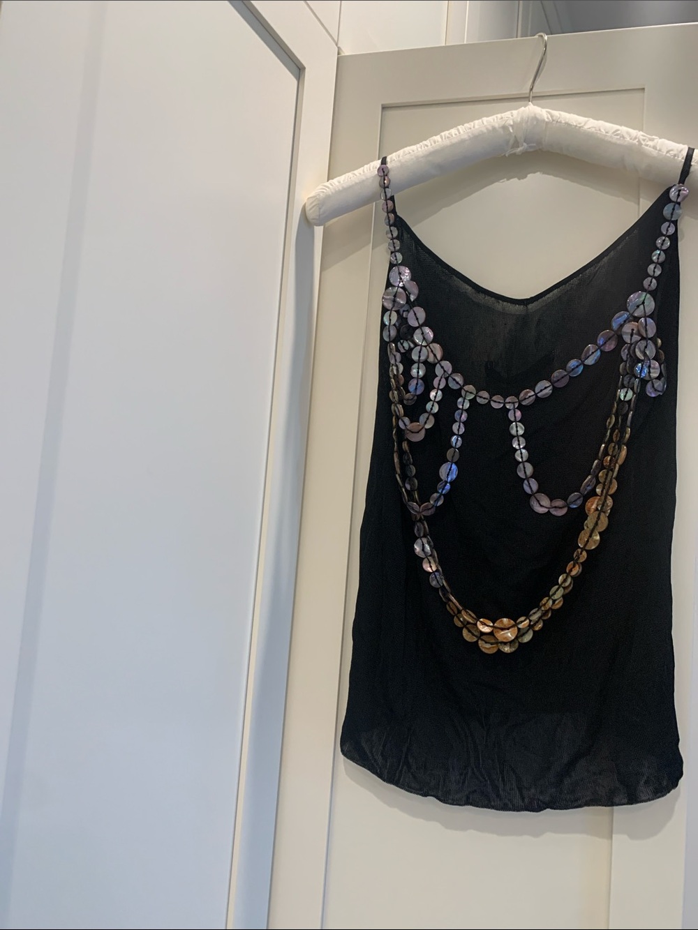 Black Sequin-Chain Draped Camisole Top - Picture 2 of 7